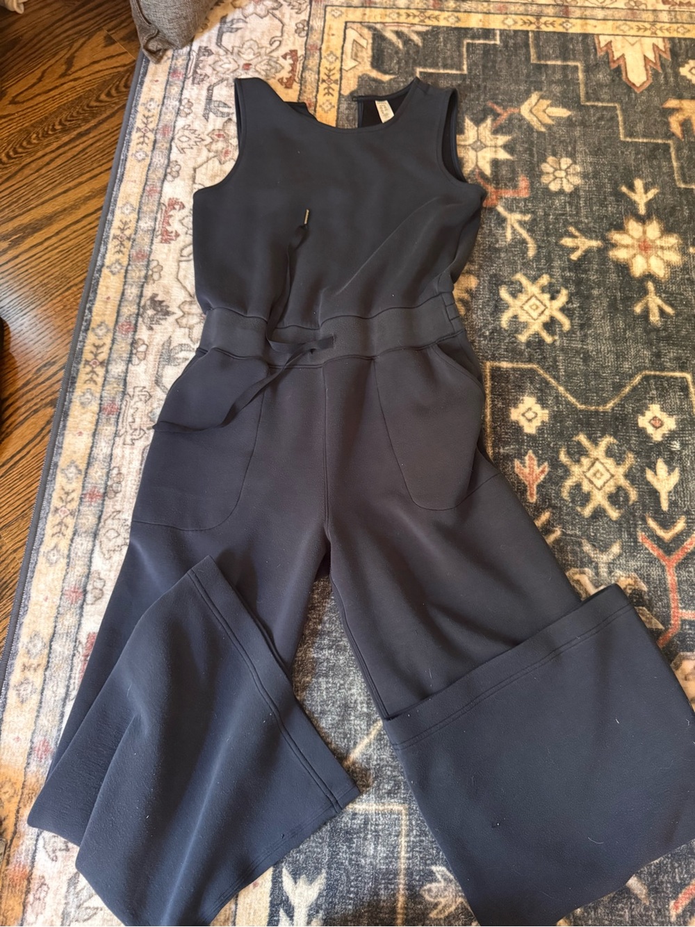 Sleeveless Navy Wide-Leg Jumpsuit with Waist Tie—Spanx